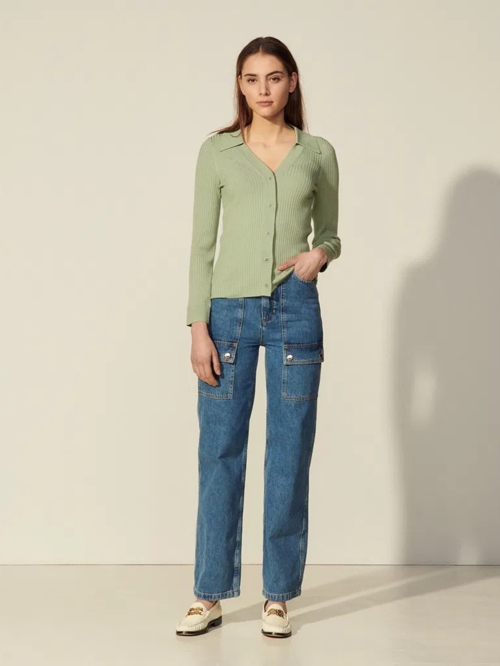 SANDRO  Ribbed Cardigan With Polo Collar
